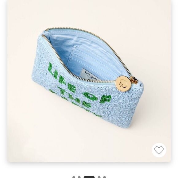 Kate Spade x Target Life of the party Beaded Blue Clutch with Green Text - Picture 3 of 3
